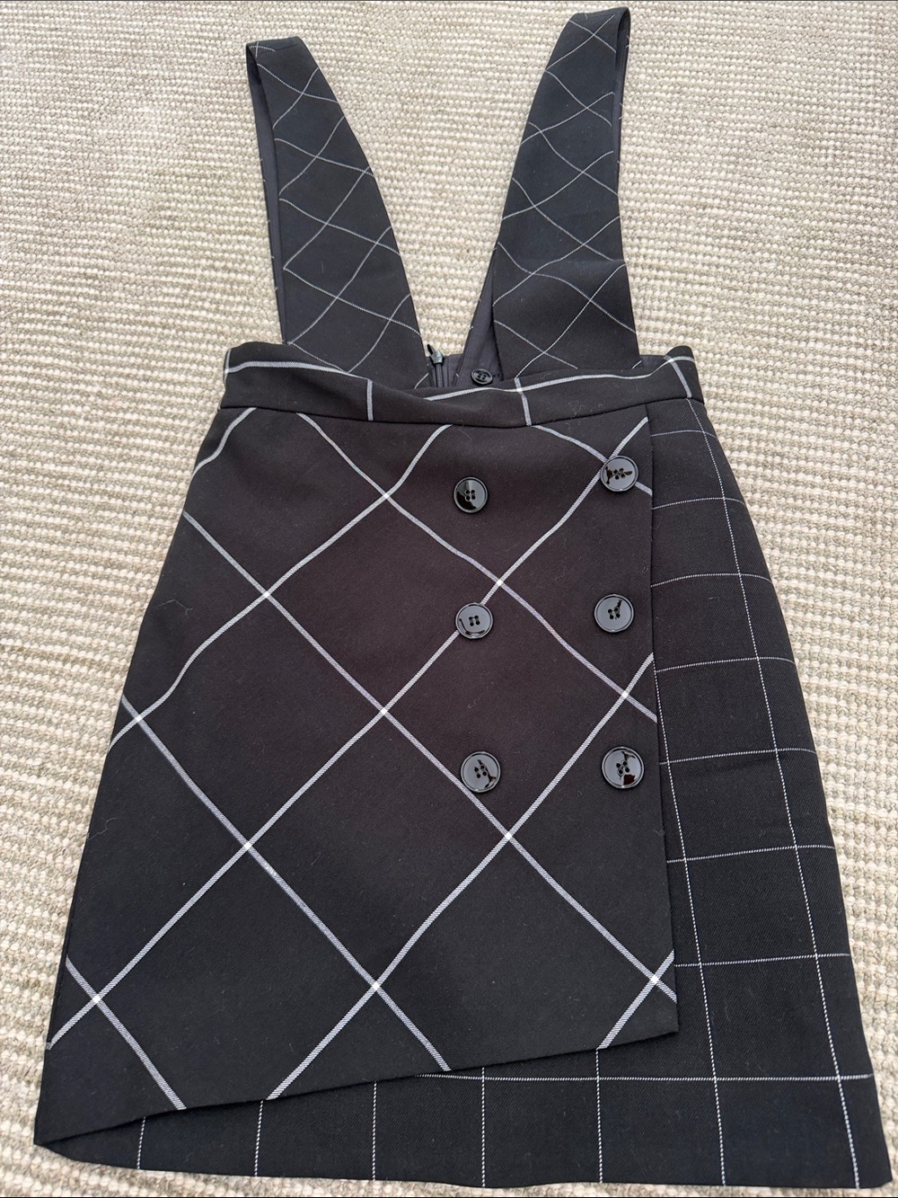 Maje Black Windowpane Button-Front Suspender Skirt